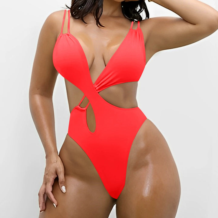 Double Shoulder Strap Cross Hollow Out Sexy One-piece Swimsuit