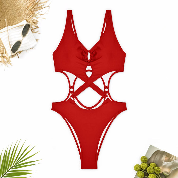 Solid Color Sexy Hollow Out One-piece Swimsuit